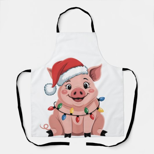 ブタのクリスマスサンタ帽子 クリスマス休日 Xmas Pigmass エプロン (正面)
