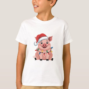ブタのクリスマスサンタ帽子 クリスマス休日 Xmas Pigmass Tシャツ