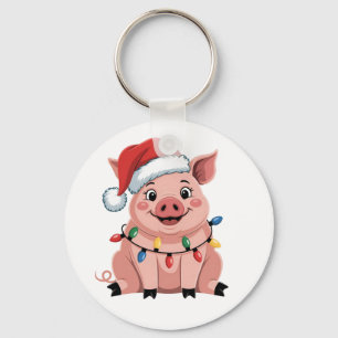 ブタのクリスマスサンタ帽子 クリスマス ホリデー ピグマス キーホルダー
