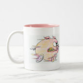 ブタのコーヒー・マグの競争 ツートーンマグカップ (左)