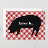 ブタのサイロ、赤く及び白いチェック模様の生地-カスタマイズ 招待状 (正面/裏面)