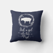 ブタのシルエットを愛するちょうど女の子 クッション (裏面)