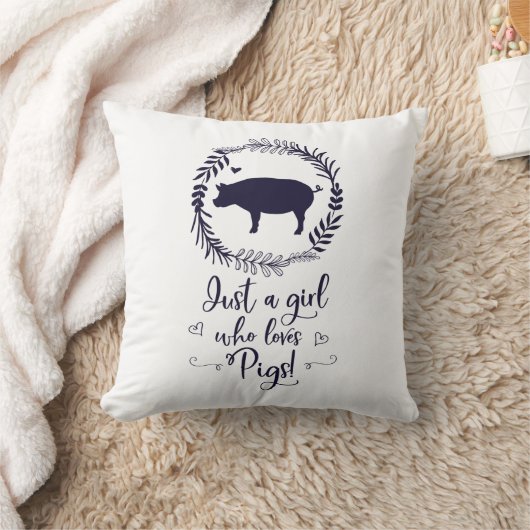 ブタのシルエットを愛するちょうど女の子 クッション (ブランケット)
