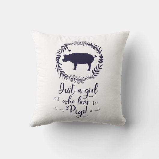 ブタのシルエットを愛するちょうど女の子 クッション (裏面)