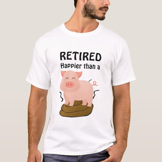 ブタのテーマの引退ユーモア 幸せな豚より Tシャツ (正面)