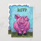ブタのパーティーの中心RSVPカード 出欠カード (正面/裏面)