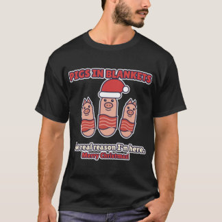 ブタのベーコン巻き おもしろクリスマスディナーデザイン Tシャツ
