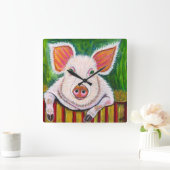 『ブタのペン』 スクエア壁時計 (ホーム)