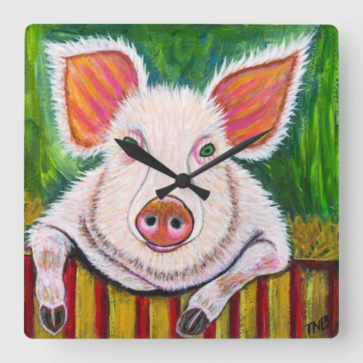 『ブタのペン』 スクエア壁時計 (正面)