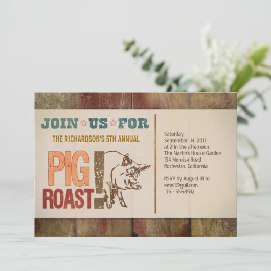 ブタのローストのバーベキューのパーティの招待状 招待状 (スタンド正面)