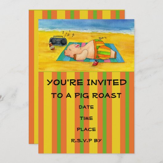ブタのローストの招待状 招待状 (正面/裏面)