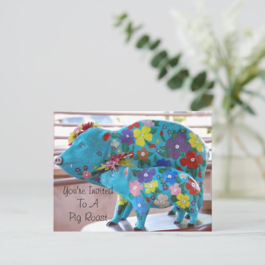 ブタのローストの郵便はがきへの招待 インビテーションポストカード (スタンド正面)