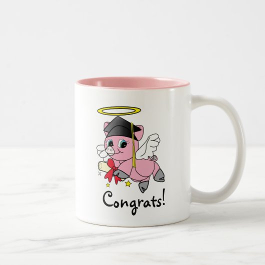 ブタの天使の卒業のお祝い ツートーンマグカップ (右)