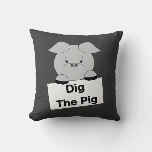 ブタの灰色の枕を掘って下さい クッション (正面)