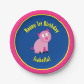 ブタの紙皿の動物の誕生会 ペーパープレート (正面)