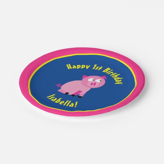 ブタの紙皿の動物の誕生会 ペーパープレート (アングル)