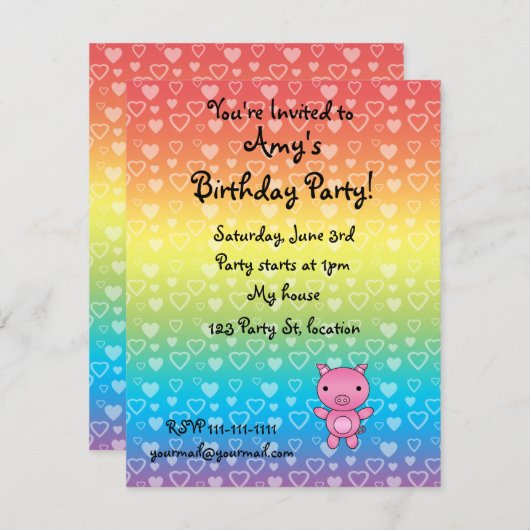 ブタの誕生日の招待 招待状 (正面/裏面)