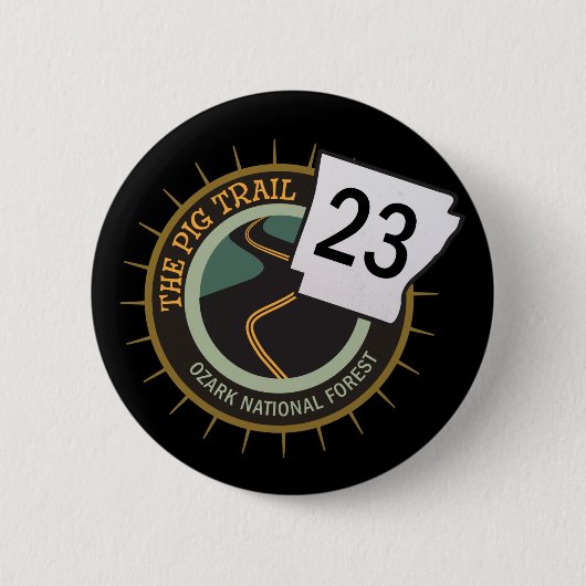 ブタの道のハイウェー23のアーカンソーのオートバイの道 缶バッジ (正面)