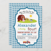 ブタの鳴き声と、バア、ギャー、モー！動物たちと一緒に楽しむファームバースデーパーティー 招待状 (正面/裏面)