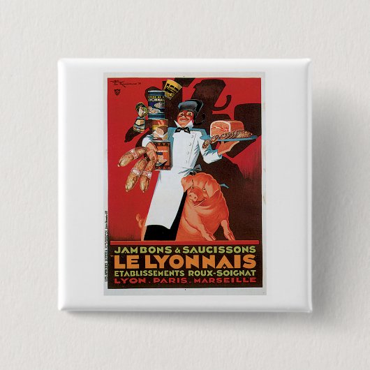 ブタのPork Ham Le Lyonnais Vintage食糧広告の芸術 缶バッジ (正面)