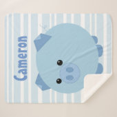 ブタのSherpaパーソナライズで青いぽっちゃりした毛布 シェルパブランケット (正面(横))