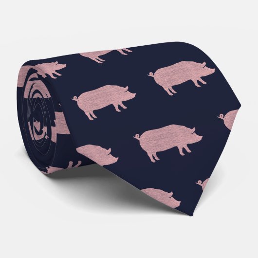 ブタはパターンピンクおよび青い動物愛好家のシルエットを描きます ネクタイ (ロール)