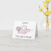 ブタはメッセージカードを飛ばします カード (黄色い花)