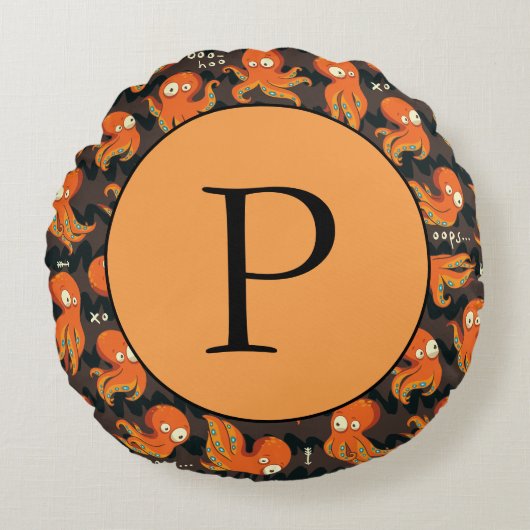 ブタコオレンジ&ブラックキッズウェア&デコル ラウンドクッション (正面)