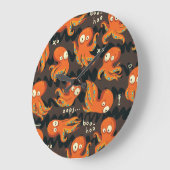 ブタコオレンジ&ブラックキッズウェア&デコル ラージ壁時計 (傾斜)
