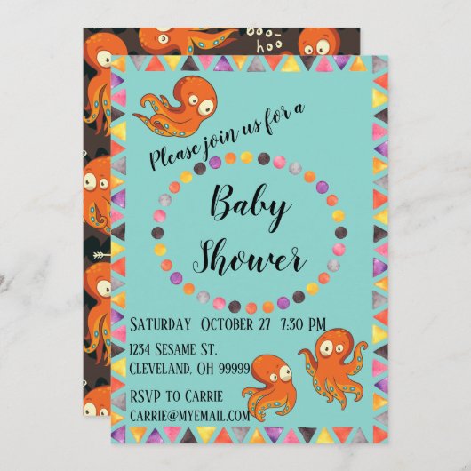 ブタコオレンジ&ブラックベビーシャワー招待状 招待状 (正面/裏面)