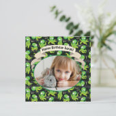ブタコグリーンキュート子供の誕生日パーティー招待状 シーズンカード (スタンド正面)