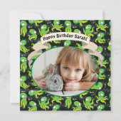 ブタコグリーンキュート子供の誕生日パーティー招待状 シーズンカード (正面)