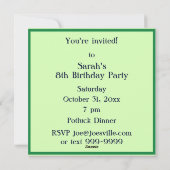 ブタコグリーンキュート子供の誕生日パーティー招待状 シーズンカード (裏面)