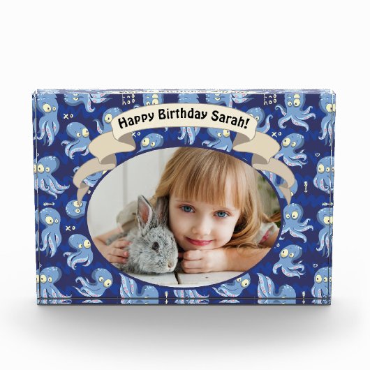 ブタコブルーかわいい子供の誕生日パーティー写真 フォトブロック (正面)