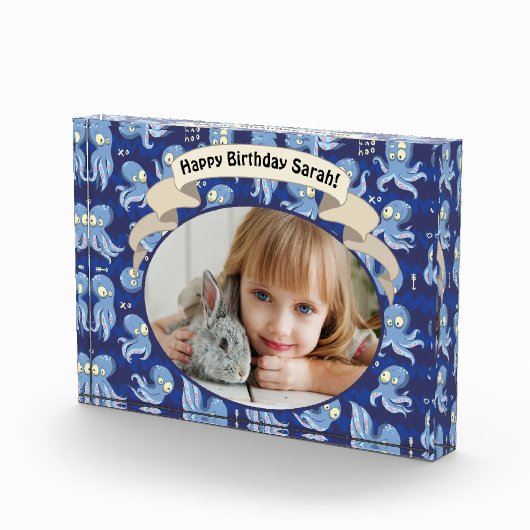 ブタコブルーかわいい子供の誕生日パーティー写真 フォトブロック (右)