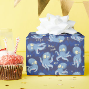 ブタコブルーかわいい子供の誕生日パーティー海 ラッピングペーパー