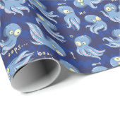 ブタコブルーかわいい子供の誕生日パーティー海 ラッピングペーパー (ロールコーナー)