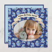 ブタコブルーキュート子供の誕生日パーティー招待状 シーズンカード (正面/裏面)