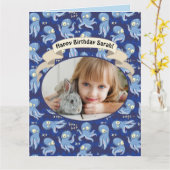 ブタコブルーキュート子供の誕生日 カード (黄色い花)