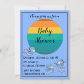 ブタコブルーレトロベビーシャワー招待状 招待状 (正面)