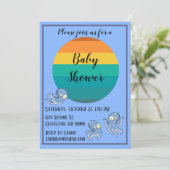 ブタコブルーレトロベビーシャワー招待状 招待状 (スタンド正面)