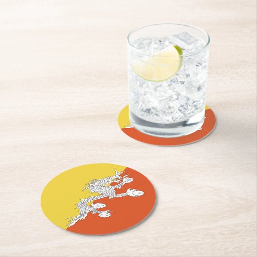 ブタン国旗 ラウンドペーパーコースター (インサイチュ)