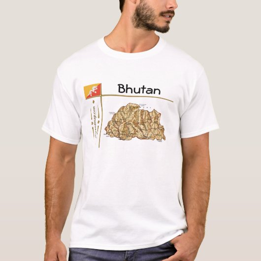 ブタン地図+国旗+タイトルTシャツ Tシャツ (正面)