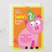 ブタ動物の子どものバースデーパーティ招待状 招待状 (正面)