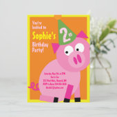 ブタ動物の子どものバースデーパーティ招待状 招待状 (スタンド正面)