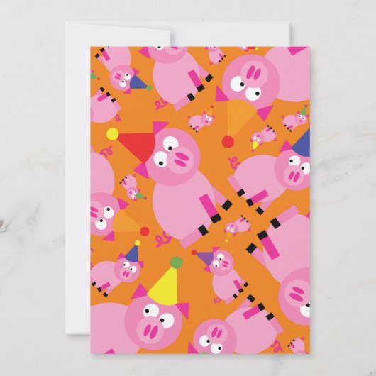 ブタ動物の子どものバースデーパーティ招待状 招待状 (裏面)