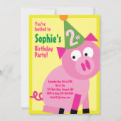 ブタ動物の子どものバースデーパーティ招待状 招待状 (正面)