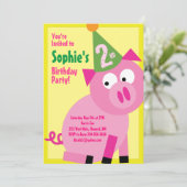 ブタ動物の子どものバースデーパーティ招待状 招待状 (スタンド正面)