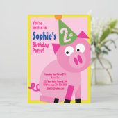 ブタ動物の子どものバースデーパーティ招待状 招待状 (スタンド正面)