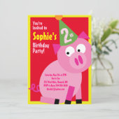 ブタ動物の子どものバースデーパーティ招待状 招待状 (スタンド正面)